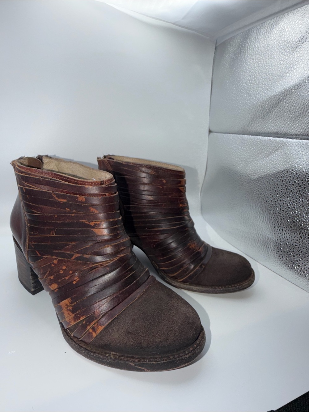 Freebird by Steven Brown Layered Leather & Suede Ankle Booties Size 7 Women’s